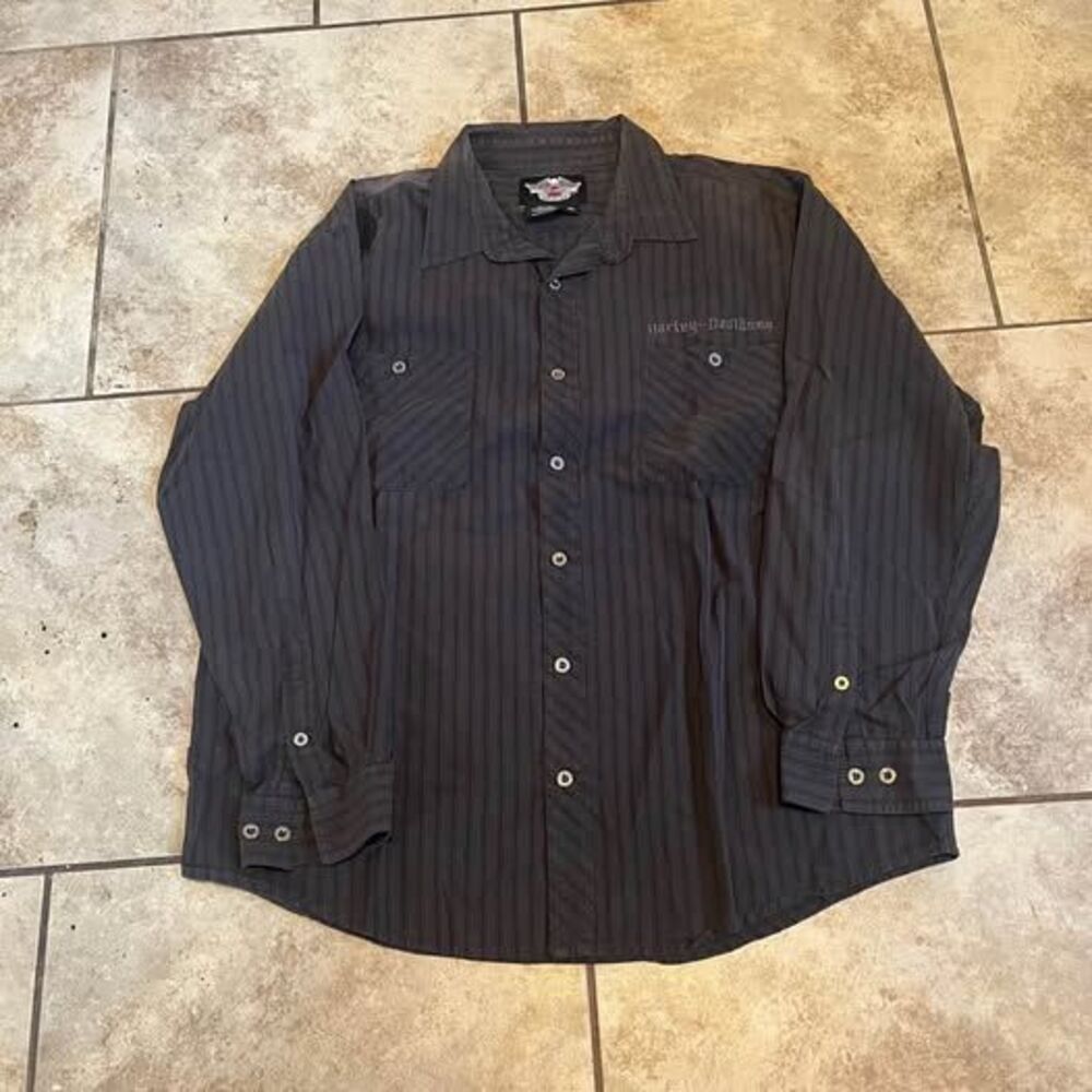 Harley Davidson Striped Long Sleeve Button Up Shirt Embroidered Men’s Size XXL